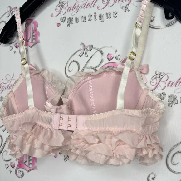 La senza bra love ruffle frilly bows ribbon 🎀pink white striped tiered babydoll - Picture 14 of 14
